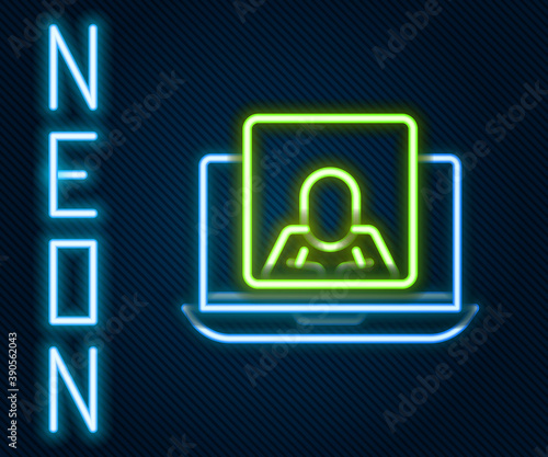 Glowing neon line Online psychological counseling distance icon isolated on black background. Psychotherapy, psychological help, psychiatrist online consulting. Colorful outline concept. Vector.