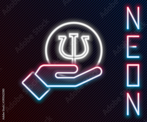 Glowing neon line Psychology icon isolated on black background. Psi symbol. Mental health concept, psychoanalysis analysis and psychotherapy. Colorful outline concept. Vector.