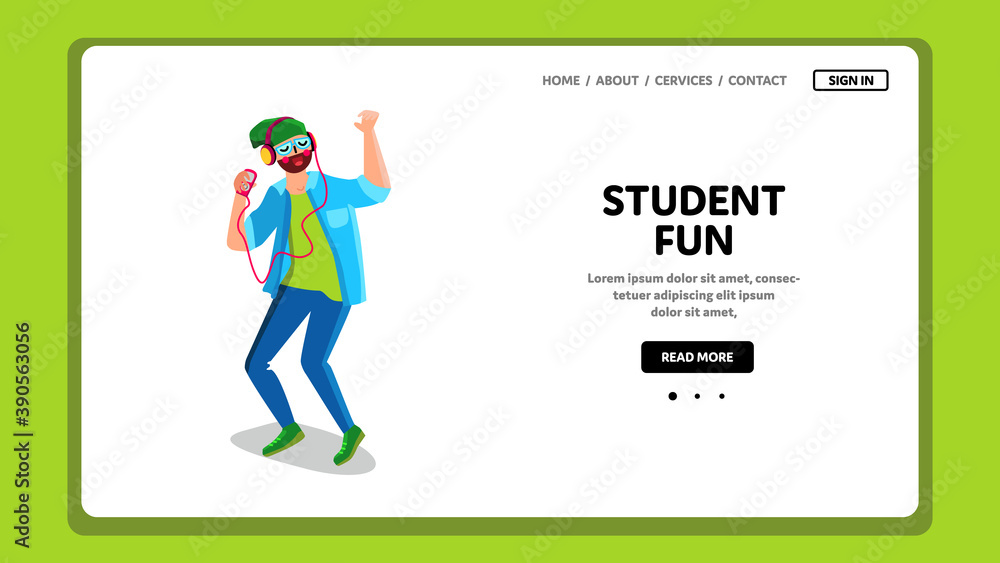 Student Fun Listening Music And Dancing Vector