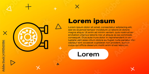 Line Donut with sweet glaze icon isolated on yellow background. Colorful outline concept. Vector.