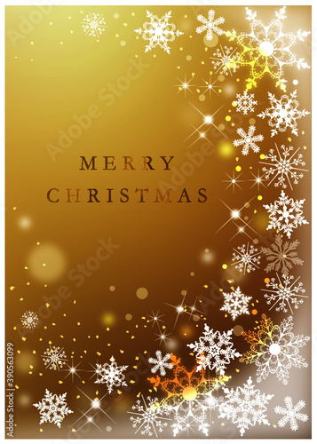 クリスマス_雪の結晶_ゴールド背景