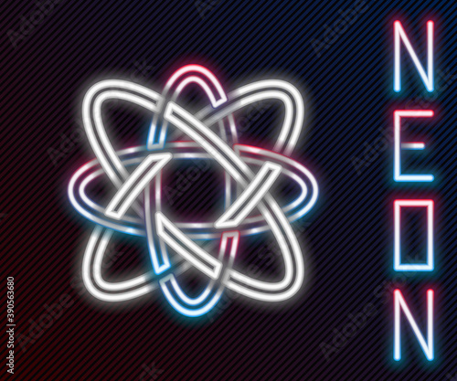 Glowing neon line Atom icon isolated on black background. Symbol of science, education, nuclear physics, scientific research. Colorful outline concept. Vector.