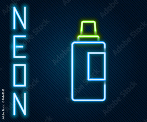 Glowing neon line Plastic bottle for laundry detergent, bleach, dishwashing liquid or another cleaning agent icon isolated on black background. Colorful outline concept. Vector.