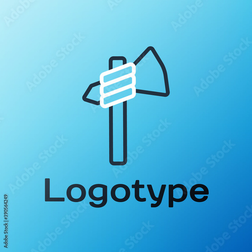 Line Native american tomahawk axe icon isolated on blue background. Colorful outline concept. Vector.