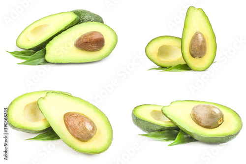 Collection of fresh avocados isolated on a white cutout