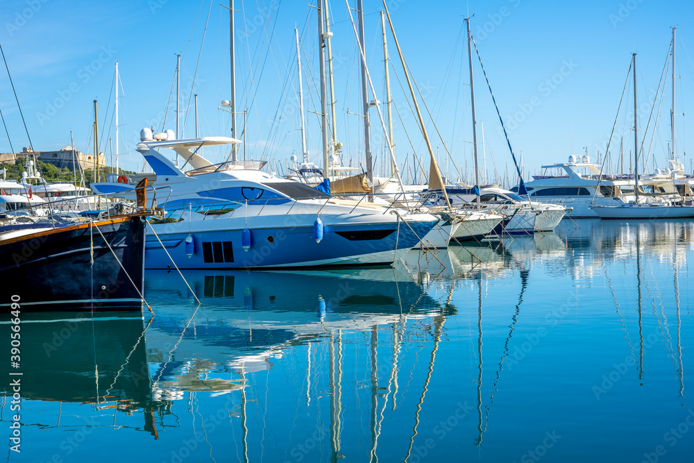 Yacht club in the daytime. Mediterranean coast