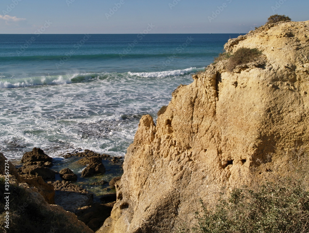 Great nature with beach and sandstone rocks, Gale beach, Albufeira, Algarve - Portugal