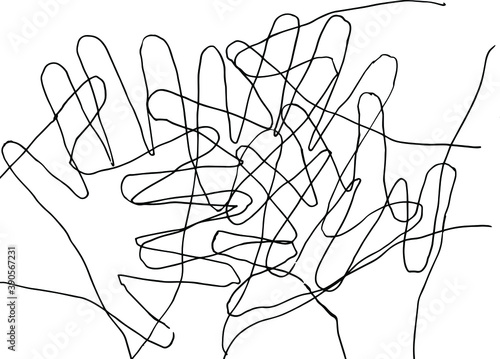 Hand contours. Abstract line drawing of hands.