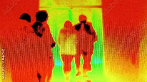 Passers-by are being shown through infrared radiation photo