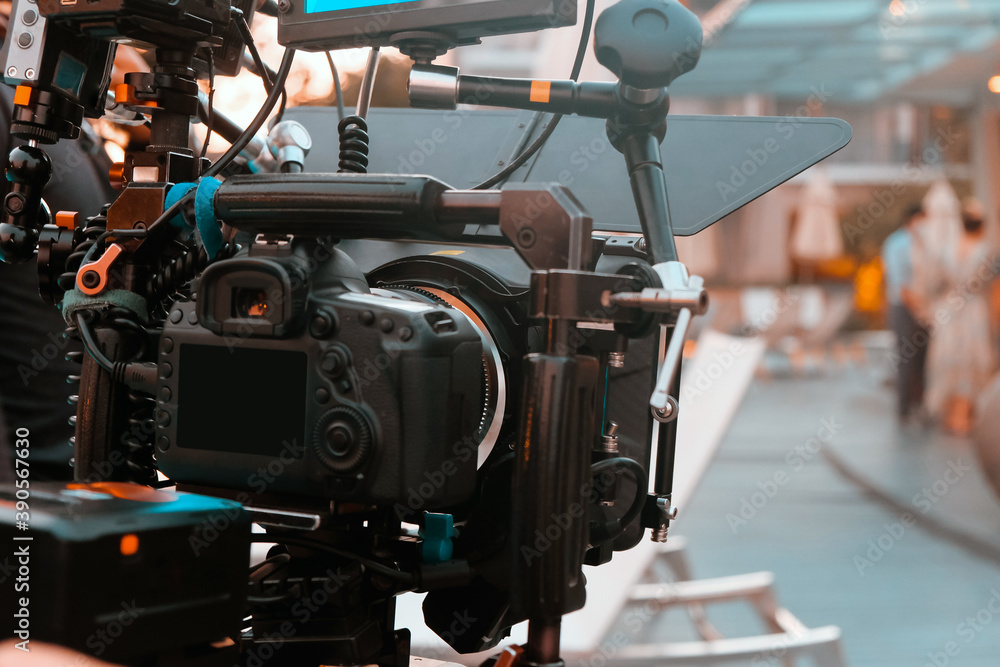 Film industry. Filming with professional camera background Film industry. Filming with professional camera background