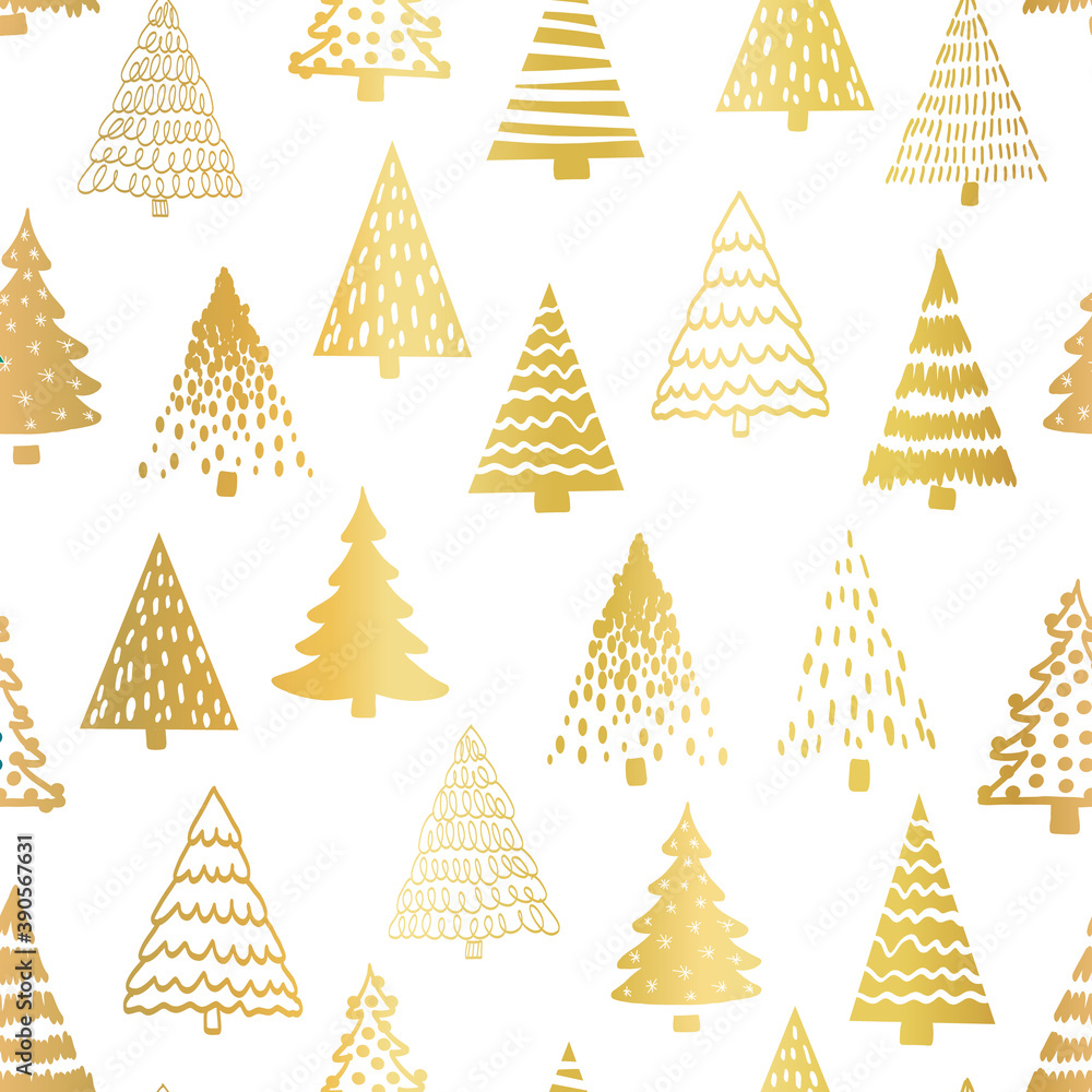 Pin Tree Pattern Gold Frame Doodle tree pattern gold foil on white seamless vector pattern ...