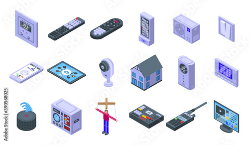 Control icons set. Isometric set of control vector icons for web design isolated on white background