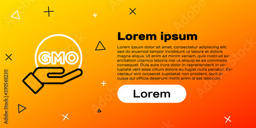 Line GMO icon isolated on yellow background. Genetically modified organism acronym. Dna food modification. Colorful outline concept. Vector.