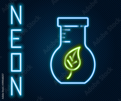 Glowing neon line Test tube and flask chemical laboratory test icon isolated on black background. Laboratory glassware sign. Colorful outline concept. Vector.