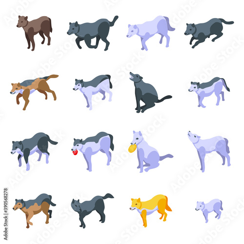 Wolf icons set. Isometric set of wolf vector icons for web design isolated on white background
