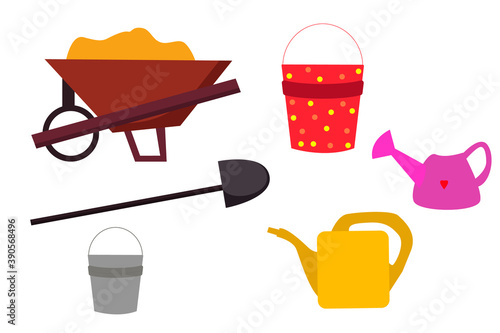 Farm and Agriculture elements. Various of gardening tools and equipments symbols. Vector illustration on white background