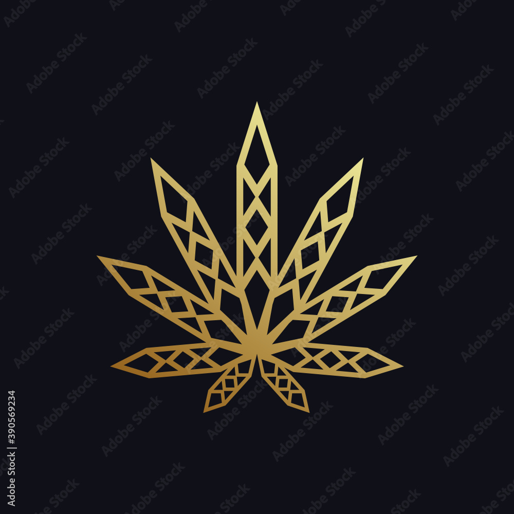 Golden cannabis as a logo design. Illustration of golden cannabis as a logo design on a black background Golden cannabis as a logo design. Illustration of golden cannabis as a logo design on a black background