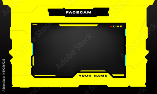 Stream Overlay Facecam yellow and black theme clean minimalist design for gamers. vector illustration