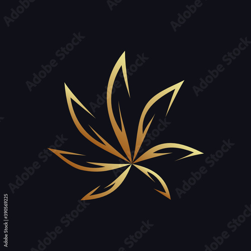 Golden cannabis as a logo design. Illustration of golden cannabis as a logo design on a black background