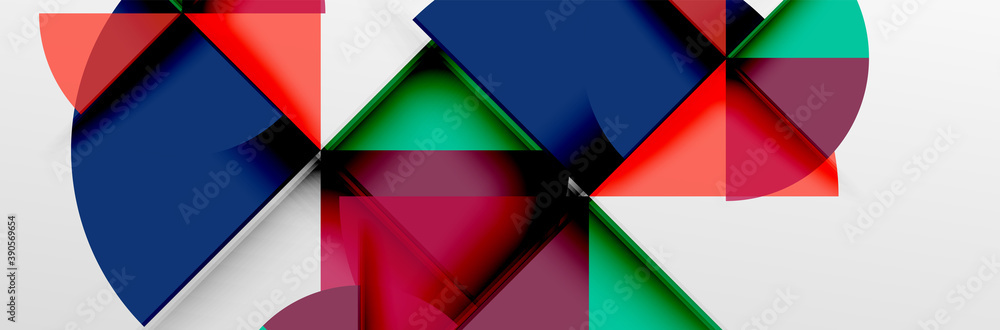 Bright color circles, abstract round shapes and triangles composition with shadow effects. Vector modern geometric design template Bright color circles, abstract round shapes and triangles composition with shadow effects. Vector modern geometric design template