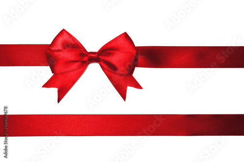 Red satin bow isolated on white background