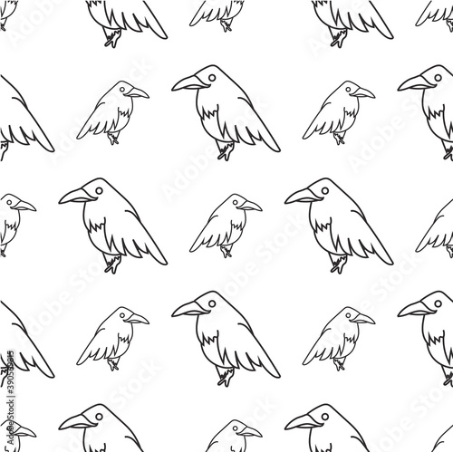 Background with ravens. Wild bird. Line art vector illustration
