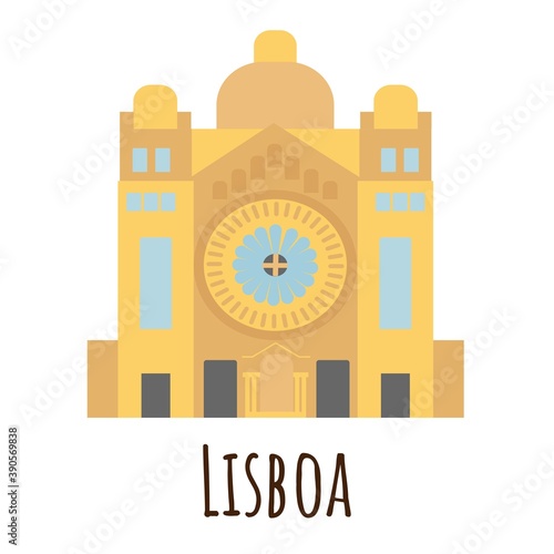 Flat style Cathedral  symbol of Lisboa. Landmark icon for travelers. Vector illustration isolated on white background