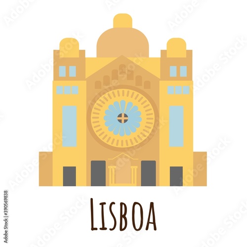 Flat style Cathedral, symbol of Lisboa. Landmark icon for travelers. Vector illustration isolated on white background