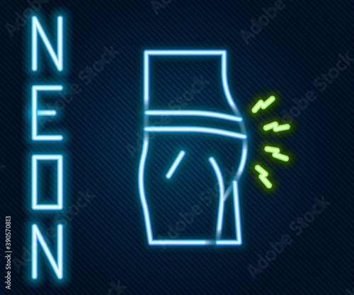 Glowing neon line Abdominal bloating icon isolated on black background. Constipation or diarrhea. Colorful outline concept. Vector.