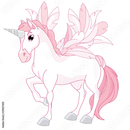 Pink  fairy unicorn pegasus horse with magical sparkly hair