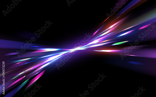 Abstract refraction glow effect on black background photo
