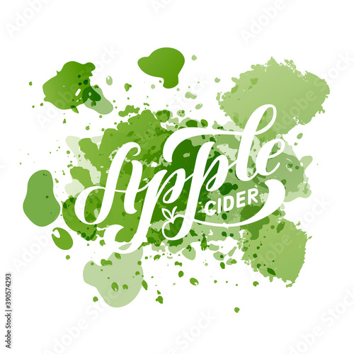 Vector illustration of apple cider brush lettering for banner, flyer, poster, clothes, patisserie, bistro, cafe logo, advertisement design. Handwritten text for template, signage, billboard, print 
