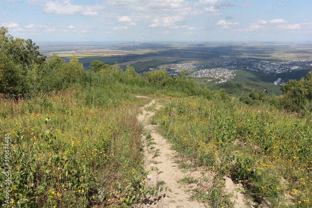 Trail from Mount Tserkovka, Belokurikha town, Altai, Russia Trail from Mount Tserkovka, Belokurikha town, Altai, Russia