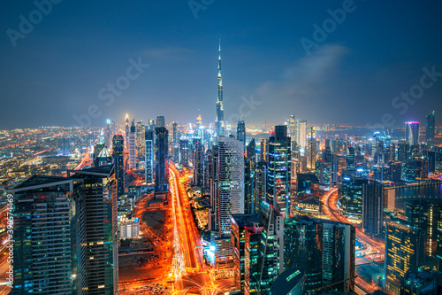 Amazing panoramatic view on Dubai city center skyline  United Arab Emirates