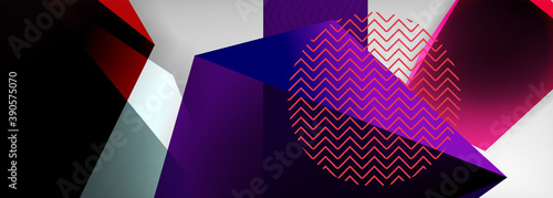 Low poly 3d geometric shapes, minimal abstract background. Vector illustrations for covers, banners, flyers and posters and other