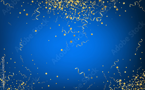 Golden Star Happy Vector Blue Background. Paper 