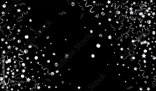 Silver Star Happy Vector Black Background. 