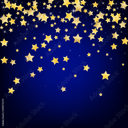Golden Effect Stars Vector Blue Background. Light 
