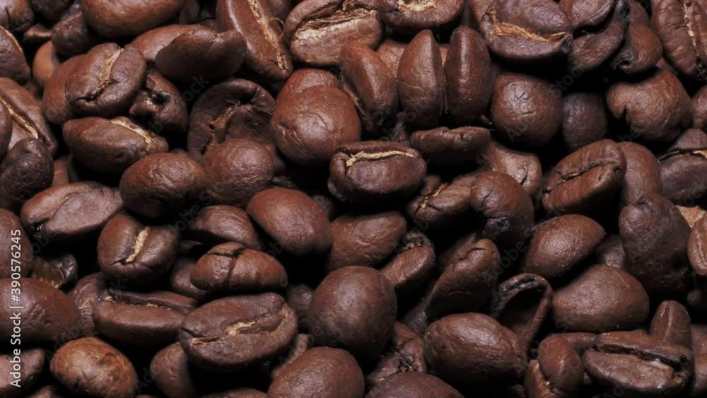 Coffee beans. Close-up view, rotation, seamless loop. Coffee beans. Close-up view, rotation, seamless loop.