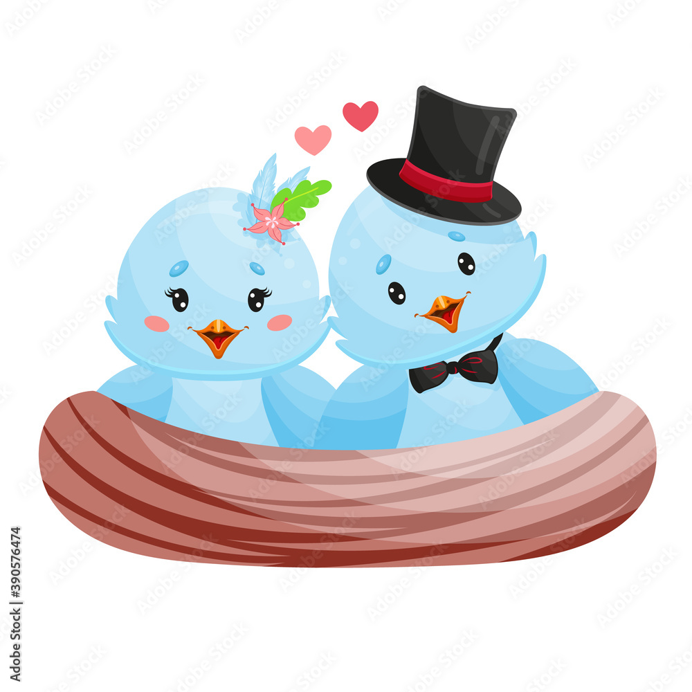 Romantic blue birds couple in a love nest. Romantic blue birds couple in a love nest.