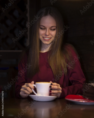 person drinking coffee, beautiful girl