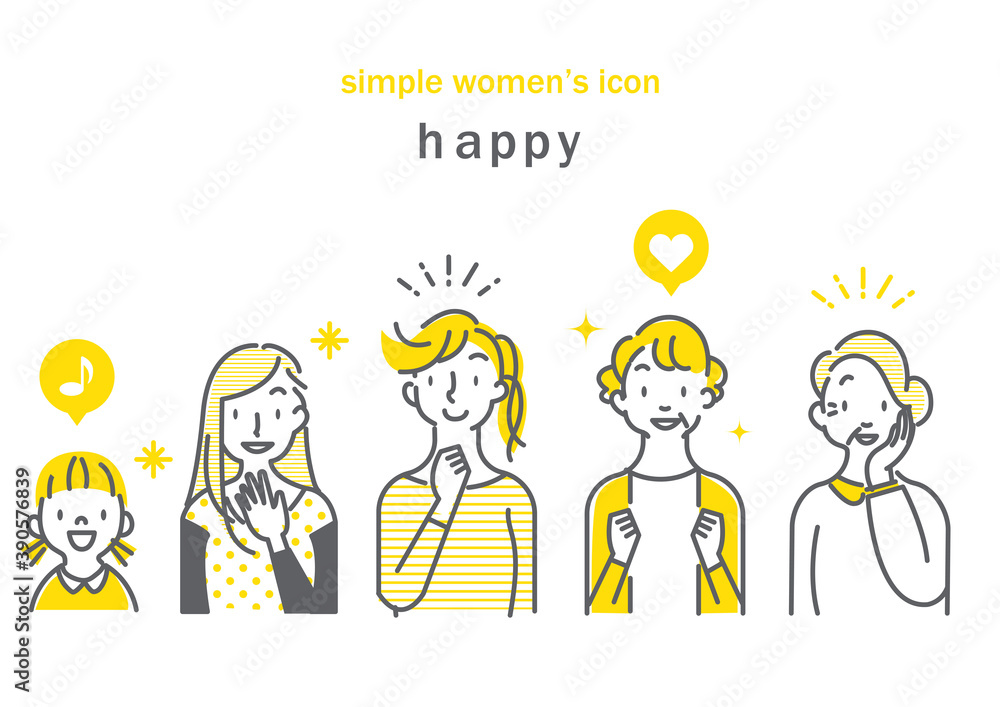 simple and stylish woman icon set, yellow and grey, gray, hand drawn simple and stylish woman icon set, yellow and grey, gray, hand drawn