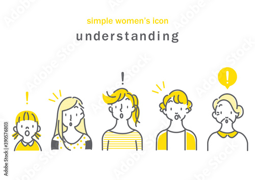 simple and stylish woman icon set, yellow and grey, gray, hand drawn