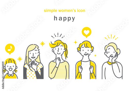 simple and stylish woman icon set, yellow and grey, gray, hand drawn