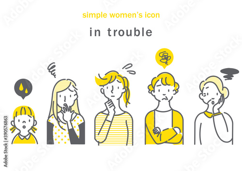 simple and stylish woman icon set, yellow and grey, gray, hand drawn