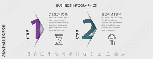 Vector infographic with 2 step, label, numeral, icons. Timeline used for diagram, chart, web, banner, presentations, flowchart, info graph, timeline, content, levels, chart