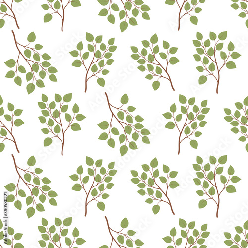 Wallpaper Mural Green leaf branch seamless pattern. Trendy floral design. Repeatable wallpaper. Looped vector texture. Botanical print. Nature, ecology. Repeat leaves. Torontodigital.ca