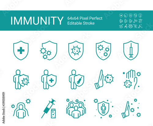 Protection immunity icon set. 64x64 Pixel Perfect. Editable Stroke.