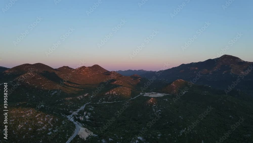 Drone shot of beautiful sunset in Croatian mountains Drone shot of beautiful sunset in Croatian mountains
