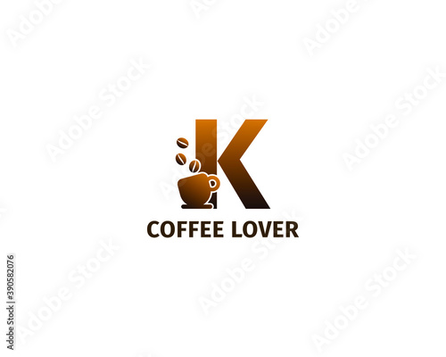 letter K coffe and cup logo template